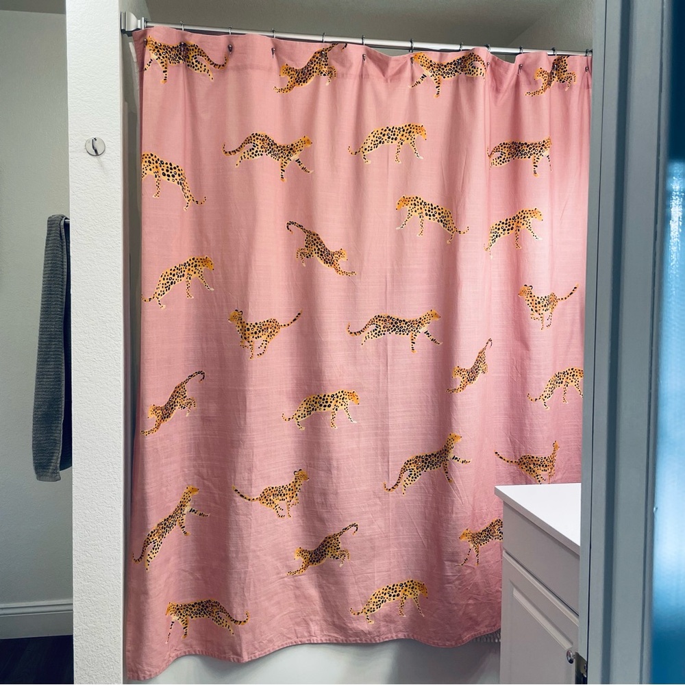 Anthropologie Pink Leopard Shower Curtain Blush - Picture 3 of 7